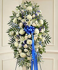 Deepest Sympathy Blue and White Standing Spray
